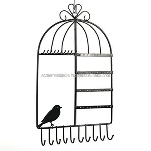 Vente chaude Bijoux Stand Bird Cage Design Avec Argent Couleur Métal Pendentif Bijoux Support De Stockage Pour Affichage Accessoires Fournitures