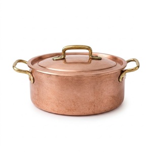 Hammered Copper Casserole <b>Pot</b> with Brass Handles Heavy Duty <b>Tin</b>-Lined Copper Stockpot for Gourmet Cooking and Restaurant Use - Product Image 1