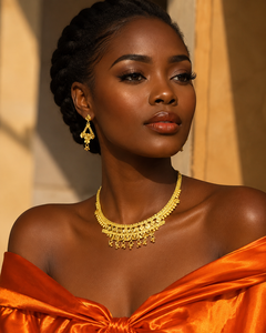 Nuevo Conjunto de Collar con Colgante de Flor y Cadena de Latón Chapado en Oro, Diseño Nigeriano - Product Image 3