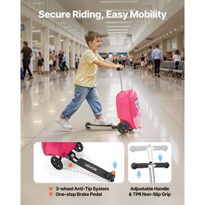 Valigetta da 20 pollici per bambini Scooter bagaglio rosa con ruote Flash - Product Image 3