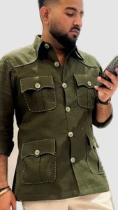 Camisa Casual para Hombre, Estilo Caza, Teñido Liso, Tela de Lino 100% Premium, Ecológica, Transpirable, Cómoda, Cuello Clásico - Product Image 3