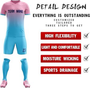 Conjunto de Camiseta de Fútbol Personalizada con Degradado Rosa y Azul, Sublimada, de Manga Corta, Absorbente de Humedad, Unisex, para Equipos Deportivos - Product Image 5