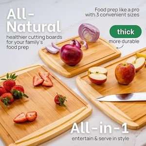 Large Bamboo Cutting Board with Juice Groove <b>Side</b> Handles for Kitchen Meal Prep Serving and Charcuteri Chopping Blocks - Product Image 2