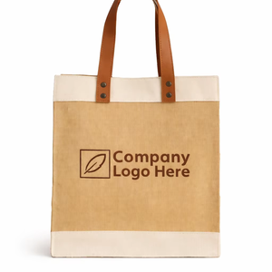 Bolsa de Yute Ecológica con Asas de Cuero Vegano, Bolsa de Compras Premium para Regalos Corporativos, Logotipo Personalizado - Product Image 1