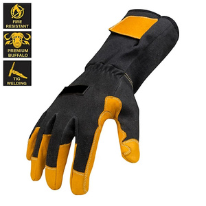 Gants de soudage TIG en cuir de chèvre renforcé, protection industrielle robuste pour les mains, résistants à la chaleur, gants de barbecue - Product Image 4