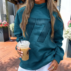 Sweat-shirt à col montant élégant pour femme, coupe ample, en mélange de coton doux, manches longues, confortable, décontracté, pull tendance - Product Image 1