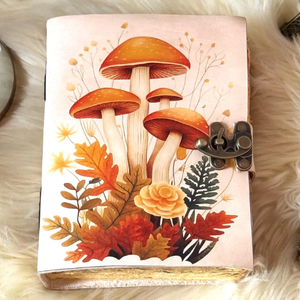 Mushroom Design Embossed Leather <b>Mini</b> Eco-Friendly Water Color Pencil Vintage Clip Lock Journal 300 Page Writing <b>Notebook</b> Gift - Product Image 5