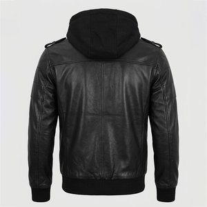 Chaquetas de Motociclista con Capucha de Cuero PU Negro para Hombre, de Alta Calidad, con Logotipo Personalizado, Cierre de Cremallera, Corte Regular, para Invierno - Product Image 2