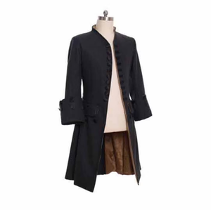 Women's <b>Black</b> Vintage Wool Long Coat Mandarin Collar Button Front Winter <b>Overcoat</b> - Product Image 1