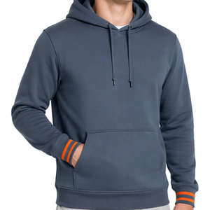 Sweat à capuche pour homme tendance et très demandé, couleur rose poussiéreuse, avec poignets rayés gris, style streetwear pour homme, sweat à capuche pull-over - Product Image 2