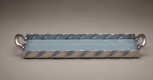 Nordic Rectangular sky Blue Enamel Metal Serving Tray Twisted Rim Silver Side Handles Luxury <b>Vanity</b> <b>Table</b> Perfume Candle Dish - Product Image 5