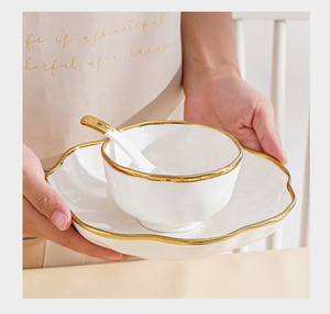 Lace light luxury gold rimmed glossy white ceramic dinnerware set elegant wave <b>edges</b> Bpa-free special occasion fine dining gifts - Product Image 6