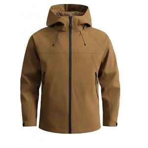 Veste softshell coupe-vent à capuche pour homme, coupe classique, fermeture éclair, couleur unie, polyester, vêtements décontractés d'automne pour l'extérieur - Product Image 4