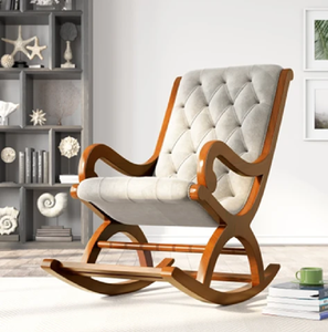 Fauteuil à bascule en bois détaillé avec un design décoratif de base en forme de roue à rayons, disponible à prix de gros. - Product Image 3
