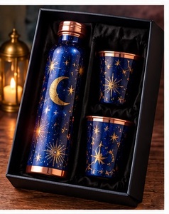 Peacock Pattern Copper Ayurvedic Water <b>Bottle</b> Set with 2 Cups Copper Lids Gift Box <b>Vintage</b> Portable Tumbler Set - Product Image 4