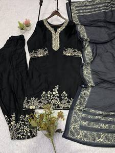 ชุดสูทปาลาซโซ่ผ้าเรยอนพรีเมียมสำหรับผู้หญิง พร้อมงานปักลายกระจกแท้และผ้าคลุมไหล่ผ้าฝ้ายมัล - Product Image 1