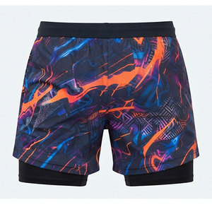 Pantalones cortos de gimnasio 2 en 1 con estampado por sublimación para hombre, ideales para correr, hacer ejercicio, ropa deportiva, antibacterianos, servicio OEM - Product Image 2
