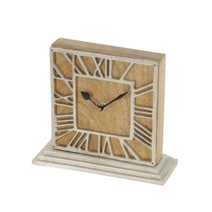 Horloge de table carrée vintage en bois, cadre en métal avec chiffres romains, horloge de bureau silencieuse à quartz, horloge de table rustique antique en bois - Product Image 1