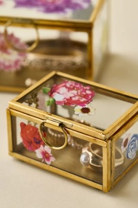 Wholesale Latest Floral Lid Brass and Glass Luxury Jewelry Storage and Organizer Box Handmade <b>Earrings</b> <b>Case</b> Customizable - Product Image 6
