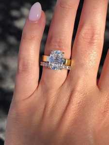 6.5Ct Diamond Engagement <b>Rings</b> 14K Solid Gold <b>Cushion</b> Cut IGI Lab Grown Diamond Solitaire Shiny <b>Wedding</b> Wide Band Manufacture - Product Image 5