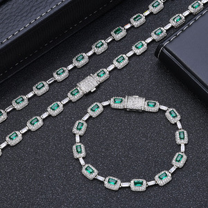 Collar de tenis de diamantes cultivados en laboratorio con esmeraldas, plata 925, ligero, diamante certificado, gema verde, joyería fina de lujo, pieza llamativa - Product Image 2