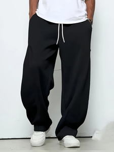 Black Wide Leg Pants <b>Drawstring</b> <b>Trousers</b> Loose Fit Jogger Pants Casual Streetwear - Product Image 4