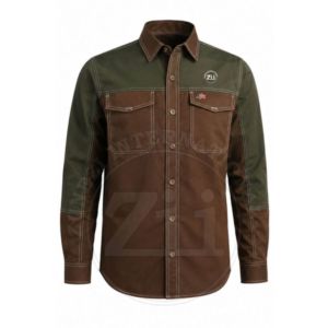 Camisa de Trabajo de Manga Larga Ignífuga para Hombre Zii, Color Marrón y Verde, Corte Regular, Ropa de Seguridad para Fábrica y Taller - Product Image 1