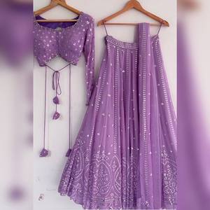 Aayna Clothing Lehenga Choli de Georgette Sintética Bordado Morado Claro Atractivo 900g LC170 - Product Image 1