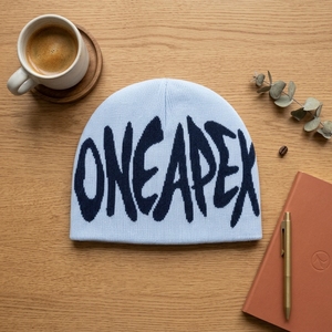 Light Blue Navy Graphic Knit Beanie Hat Custom Logos Ribbed <b>Winter</b> <b>Cap</b> Unisex Streetwear Fashion Headwear Wholesale OEM - Product Image 4