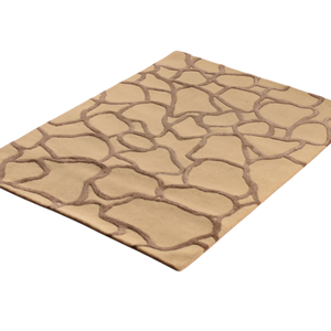 Tapis en laine tufté à la main beige moderne de luxe, motif géométrique organique en pavés, design à poils ras sculptés pour salon et hôtel - Product Image 3