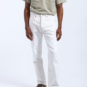 Jean en denim blanc pour homme, imprimé éclair, coupe droite ample, délavé, motif floral, streetwear, pantalon décontracté pour homme - Product Image 3