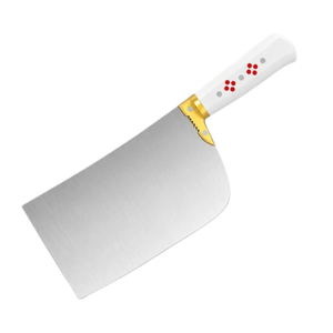 Cuchillo de Carnicero Profesional PK-D-WP de Alta Resistencia, Hoja Ancha Plateada, Mango Blanco, Diseño de Punto Rojo, Empuñadura Dorada - Product Image 1