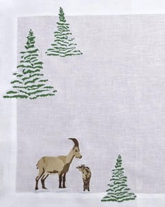 Juego de Manteles Individuales y Servilletas Bordados Personalizados al por Mayor con Diseño de Árbol de Navidad y Cabra, de Lino Blanco, Lavables a Máquina, para el Hogar, Fiestas y Eventos - Product Image 3