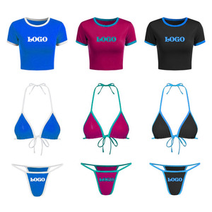 Ensemble bikini femme sexy, haut triangle dos nu, string, maillot de bain 2 pièces, uni, écologique, respirant, anti-UV, séchage rapide - Product Image 1
