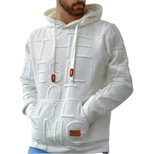 <b>White</b> Waffle Knit Polyester Unisex Winter Pullover Hoodie Drawstring Hooded <b>Sweatshirt</b> Kangaroo Pocket Casual Streetwear 6XL - Product Image 1