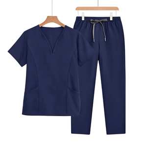 Fournisseur de tenues médicales pour hôpitaux et infirmières : Ensemble de blouses à col en V et pantalons droits en mélange de coton - Product Image 4
