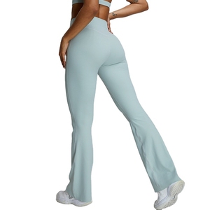 <b>High</b> <b>Waist</b> <b>Flared</b> Leg Yoga <b>Leggings</b> Full Length Solid Burgundy Spandex Nylon Seamless Four-Way Stretch Elastic <b>Waist</b> - Product Image 2