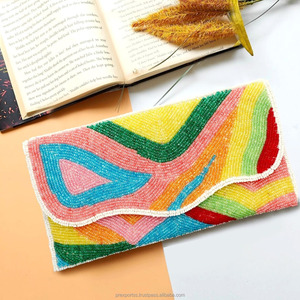 Bolso de mano portátil de moda abstracta y colorida, multicolor, con cuentas, de tela de algodón, para fiesta de boda, noche, bordado, de seda nupcial - Product Image 5