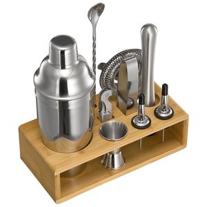 Set da Cocktail in Acciaio Inox 10 Pezzi con Supporto in Bambù, Kit da Barman per Martini e Cucchiaio Miscelatore - per Cocktail e Ricette di Drink - Product Image 1