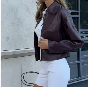 เสื้อแจ็คเก็ตหนัง PU ทรง Biker สำหรับผู้หญิง ยี่ห้อ TRIBON SPORTS ทรงเข้ารูป สไตล์สตรีทแวร์ เสื้อนอกลำลองคุณภาพพรีเมียม สำหรับฤดูหนาว/ฤดูใบไม้ร่วง/ฤดูใบไม้ผลิ - Product Image 2
