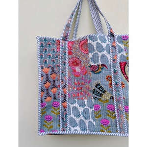 Bolso Tote de Algodón Acolchado con Estampado de Jungla y Bordado Bohemio, Diseño Panelado, Parte Superior Abierta, Estilo Compras, para Todas las Estaciones, Viajes y Uso Diario - Product Image 4