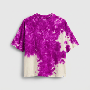 T-shirt décontracté pour homme à manches courtes en coton et fibre de bambou, respirant, col rond, coupe oversize, motif tie-dye, rayures et logo frontal - Product Image 2