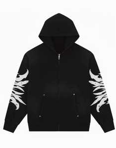 Sweat-shirt à capuche zippé rouge pour homme, coupe classique, décontracté, tricoté, 100 % coton, respirant, doublure polaire, imprimé flamme, avec poches - Product Image 6