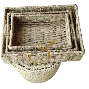 Panier de rangement en osier tressé, Organisateur en jacinthe d'eau, Fait main, couleur naturelle foncée, lot de 3 tailles - Product Image 2