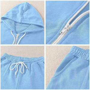 Ensemble de survêtement en molleton épais 100 % coton de qualité supérieure, personnalisable, avec sweat à capuche zippé vierge de haute qualité et pantalon de survêtement ample pour la gym - Product Image 6