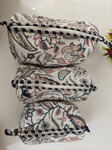 Sacs de maquillage en coton durable à imprimé floral, pochettes indiennes, trousse de toilette de voyage, organiseur de cosmétiques - Product Image 4