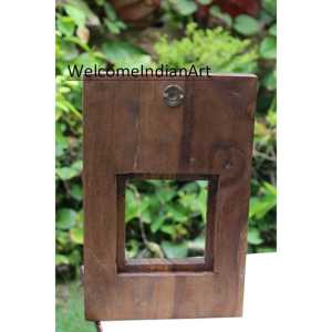 Miroir à cadre en bois de style haveli indien fabriqué à la main avec des sculptures complexes élégantes - Product Image 3