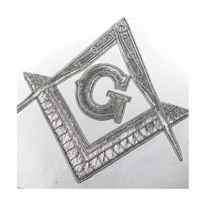 Delantal de masón de primera calidad, bordado a mano en plata, con diseño étnico, tela de terciopelo, bordes de cinta de moiré blanca y logotipo personalizado. - Product Image 5