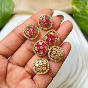 14K Gold Plated <b>Cute</b> Number Stud <b>Earrings</b> with Zircon and Pearl - Product Image 1