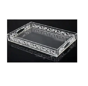 Bandeja de Acrílico Rectangular con Diseño de Corte Láser, Bandeja de Lucite para Exhibición de Macarons, Bandeja de Acrílico Transparente para Servir Alimentos, Frutas, Verduras y Decoración - Product Image 1